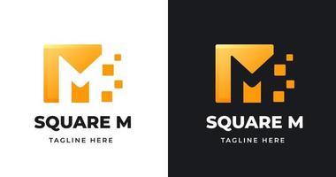 Letter M tech logo design template with square shape style vector