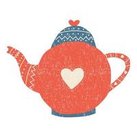 A red teapot isolated on a white background. Tea time. Hand drawn flat vector illustration