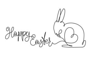 Easter bunny with heart continuous one line drawing. Rabbit simple image. Minimalist vector illustration.Print