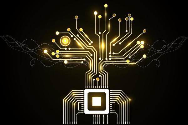 Circuit board electronic tree shape. Electronic vector elements for cyber design.