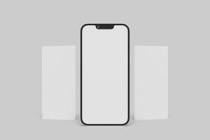 Blank phone with social media post illustration. 3D Render. photo