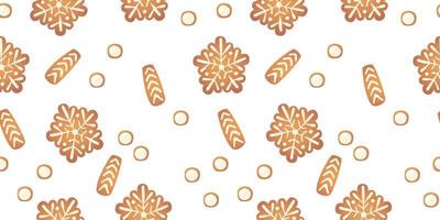 Christmas gingerbread vector seamless pattern.  Winter characters in cartoon style. Holiday design background. New year scandinavian style.