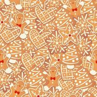 Christmas gingerbread vector seamless pattern.  Winter characters in cartoon style. Holiday design background. New year scandinavian style.