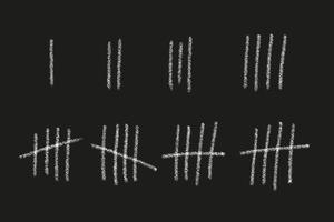 Tally mark number lines on the wall. Hand drawn sticks for counting time in prison. Vector illustration design set.