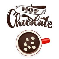 Hot chocolate with marshmallow top view. vector