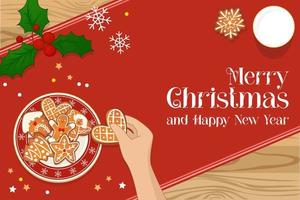 Plate with gingerbread Christmas cookies vector