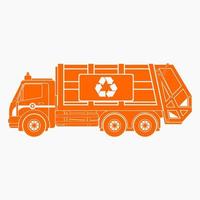 Editable Flat Monochrome Side View Garbage Trucks Vector Illustration in Orange Color for Green Life and Environment Cleanliness Related Purposes