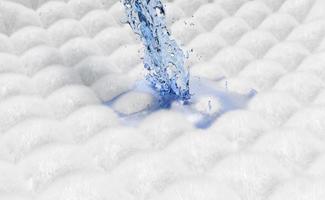 Salpicadura de agua 3d en almohadilla absorbente, cabello de fibra sintética con espectáculos de ventilación de flecha, concepto de enfriamiento de soporte, ilustración de presentación 3d foto