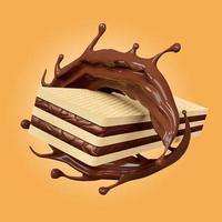 hot chocolate splash whirlpool with crispy wafer sticks isolated on brown background. advertising for packaging, 3d render illustration, clipping path photo