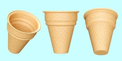 empty wafer cone set isolated on blue background. 3d render illustration, clipping path photo