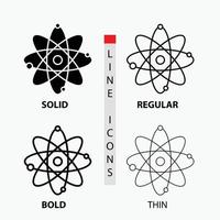 atom. nuclear. molecule. chemistry. science Icon in Thin. Regular. Bold Line and Glyph Style. Vector illustration