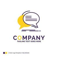 Company Name Logo Design For Bubble. chat. communication. speech. talk. Purple and yellow Brand Name Design with place for Tagline. Creative Logo template for Small and Large Business. vector
