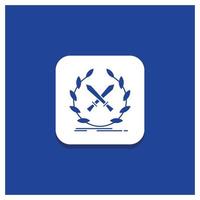 Blue Round Button for battle. emblem. game. label. swords Glyph icon vector