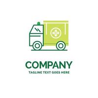 ambulancia. camión. médico. ayuda. plantilla de logotipo de empresa plana van. diseño creativo de marca verde. vector