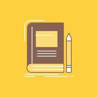 Book. business. education. notebook. school Flat Line Filled Icon. Beautiful Logo button over yellow background for UI and UX. website or mobile application vector