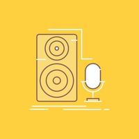 Live. mic. microphone. record. sound Flat Line Filled Icon. Beautiful Logo button over yellow background for UI and UX. website or mobile application vector