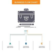 briefcase. business. financial. management. portfolio Business Flow Chart Design with 3 Steps. Glyph Icon For Presentation Background Template Place for text. vector