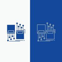 digital. fibra. electrónico. carril. línea de cable y botón web de glifo en banner vertical de color azul para ui y ux. sitio web o aplicación móvil vector