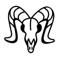 An editable doodle icon of goat skull vector