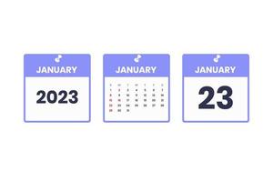 January calendar design. January 23 2023 calendar icon for schedule, appointment, important date concept vector