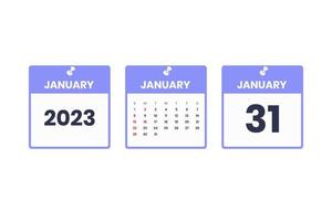 January calendar design. January 31 2023 calendar icon for schedule, appointment, important date concept vector