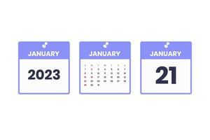 January calendar design. January 21 2023 calendar icon for schedule, appointment, important date concept vector