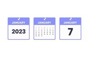 January calendar design. January 7 2023 calendar icon for schedule, appointment, important date concept vector