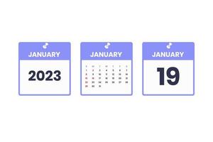 January calendar design. January 19 2023 calendar icon for schedule, appointment, important date concept vector