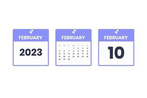 February calendar design. February 10 2023 calendar icon for schedule, appointment, important date concept vector