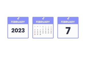 February calendar design. February 7 2023 calendar icon for schedule, appointment, important date concept vector