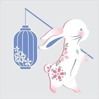 Happy chinese new year 2023 year of the Rabbit zodiac sign. Oriental rabbit cut out of white paper. Traditional Asian craft and art. Lunar New Year holiday. Vector