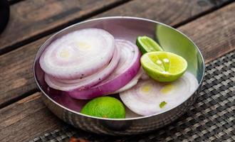 Sliced onion on a plate photo
