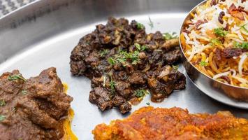 Goat intestine prepared in Indian cuisine photo