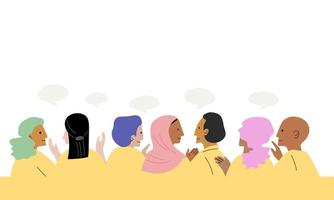 Talking head of different people, nationality, skin color and gender.  Talking people concept, flat vector illustration on light colors background.