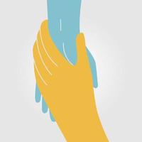 Light color of holding hands flat vector illustration. helping and support concept.