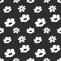 Hand drawn white flowers pattern on black. black and white pattern style. Seamless pattern vector. vector