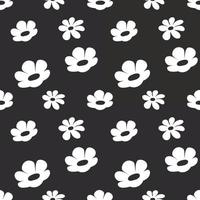 Hand drawn white flowers pattern on black. black and white pattern style. Seamless pattern vector. vector