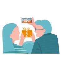 People video communication using mobile. Family talking online at home, online communication concept. flat vector illustation.