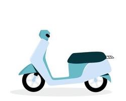 Vespa vintage retro azul aislado sobre fondo blanco. vista lateral clásica de la motoneta. vector plano