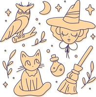 Cute collection of drawn witch elements vector