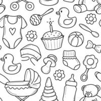 children's pattern with items for newborns hand-drawn in doodle style vector