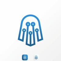 Fantasma aterrador simple y único en línea con tecnología o señal de red imagen icono gráfico diseño de logotipo concepto abstracto vector stock. se puede utilizar como símbolo relacionado con la computadora o el hacker