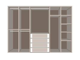 Wardrobe cartoon. Wardrobe isolated on white background. Empty open wardrobe with hanger, shelves and drawers. vector