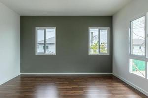 Empty room with glass window frame house interior on concrete wall photo