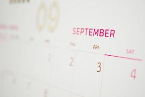 página del calendario de septiembre con meses y fechas concepto de reunión de cita de planificación empresarial foto