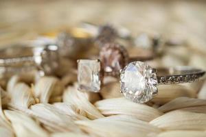 Jewelry diamond wedding rings close up photo