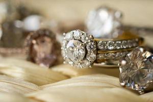 Jewelry diamond wedding rings close up photo