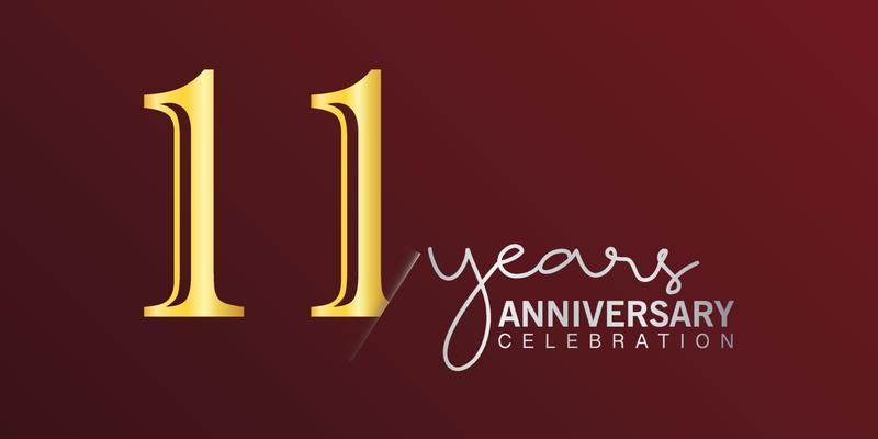 11th anniversary celebration logotype number gold color with red color background. vector anniversary for celebration, invitation card, and greeting card