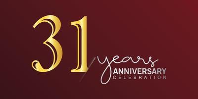 31st anniversary celebration logotype number gold color with red color background. vector anniversary for celebration, invitation card, and greeting card