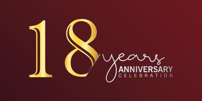 Número de logotipo de celebración del 18 aniversario color dorado con fondo de color rojo. aniversario vectorial para celebración, tarjeta de invitación y tarjeta de felicitación vector